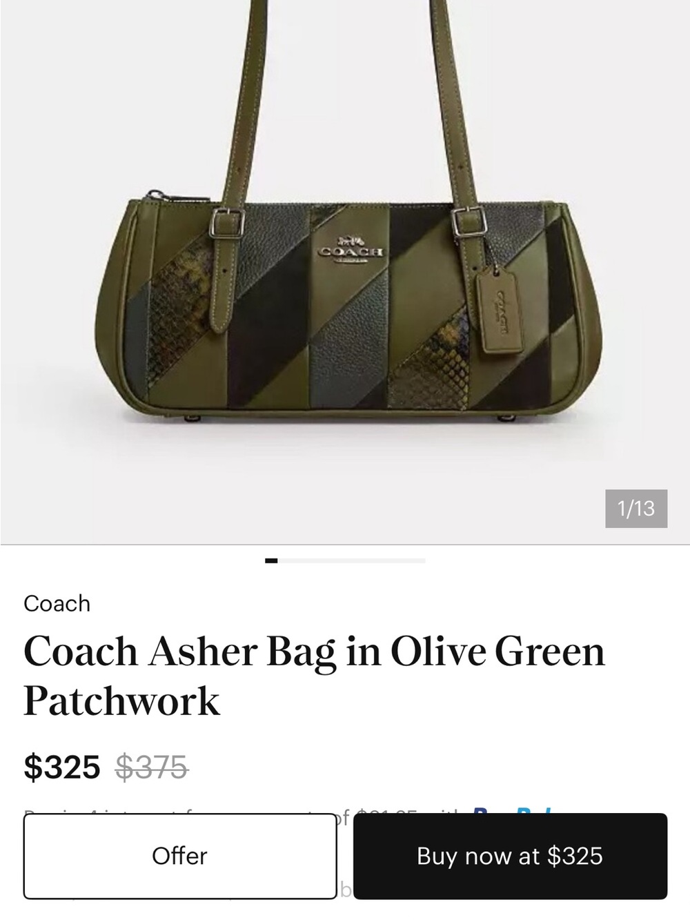 Coach Asher Patchwork Shoulder Bag in Olive Green and Dark Green